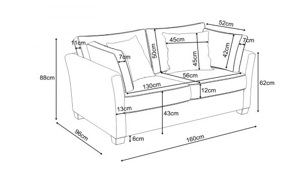 Sofa Hooge in creme und blau Landhaus Couch 2-Sitzer 160 cm inkl. 4 Kissen