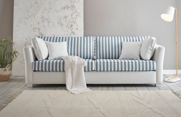 Sofa Hooge in creme und blau Landhaus Wohnzimmer Couch 3-Sitzer 240 cm