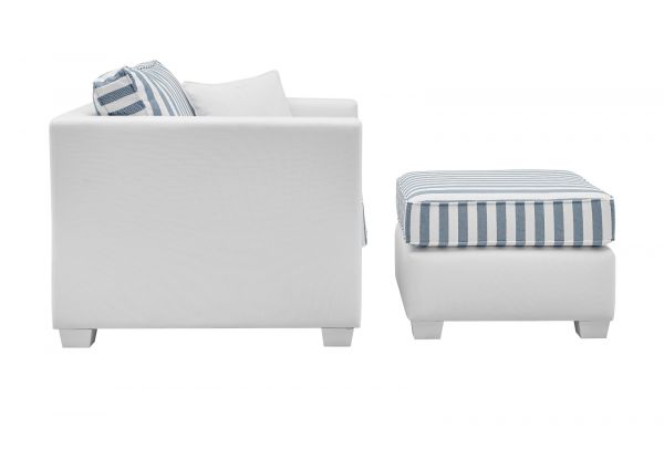 Sessel Set Hooge in creme und blau Landhaus Wohnzimmer Loungesessel inklusive Hocker