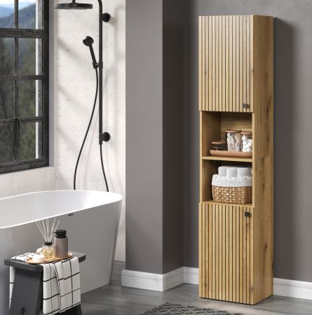 Badezimmer Hochschrank Feliz in Evoke Eiche, Badschrank 40 x 186 cm