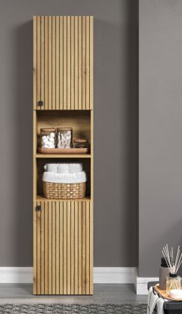 Badezimmer Hochschrank Feliz in Evoke Eiche, Badschrank 40 x 186 cm