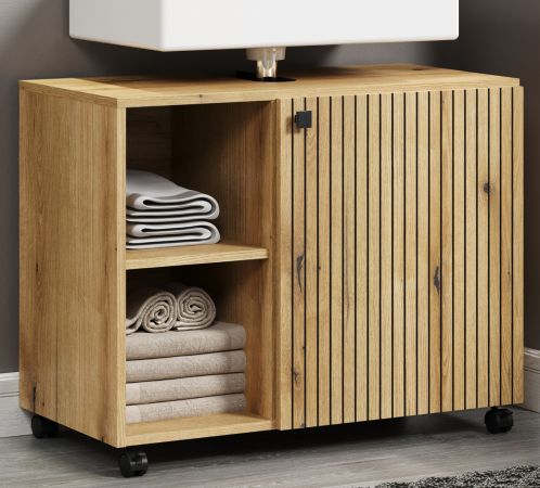 Waschbeckenunterschrank Feliz in Evoke Eiche Badschrank auf Rollen 80 cm