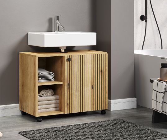 Waschbeckenunterschrank Feliz in Evoke Eiche Badschrank auf Rollen 80 cm