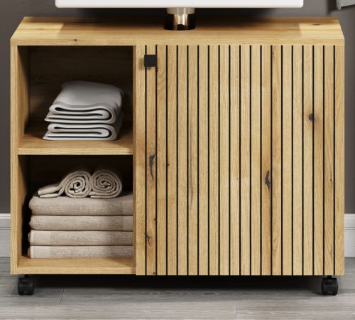 Waschbeckenunterschrank Feliz in Evoke Eiche Badschrank auf Rollen 80 cm