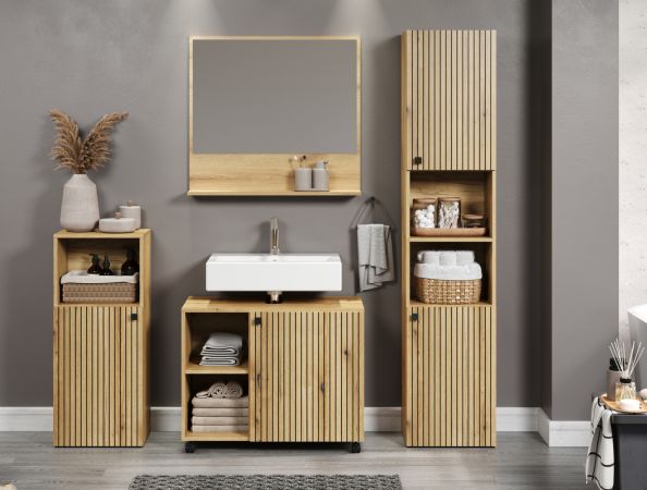Waschbeckenunterschrank Feliz in Evoke Eiche Badschrank auf Rollen 80 cm