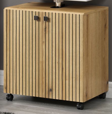 Waschbeckenunterschrank Feliz in Evoke Eiche Badschrank auf Rollen 60 cm