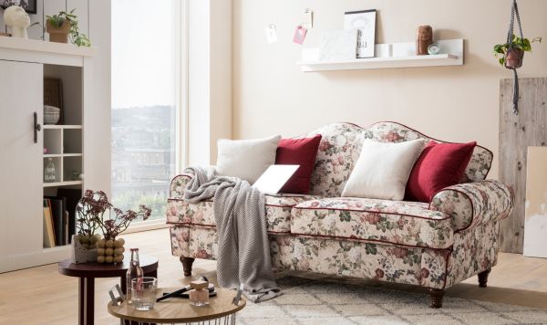 Sofa 3-Sitzer Elita in creme Landhaus Blumen Design Couch 200 cm