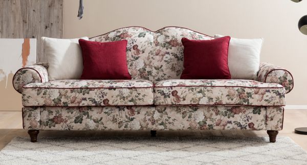Sofa 3,5-Sitzer Elita in creme Landhaus Blumen Design Couch 228 cm
