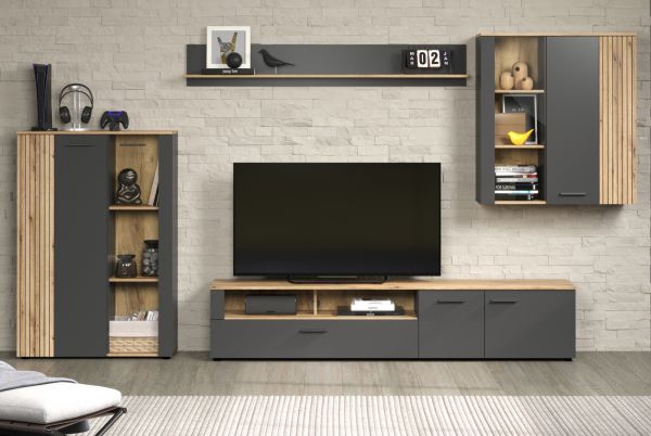 TV-Lowboard Avila in grau und Evoke Eiche XL TV Unterteil 210 x 43 cm