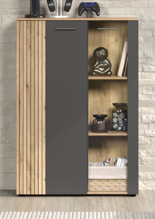 Highboard Avila in grau und Evoke Eiche Vitrine 90 x 132 cm
