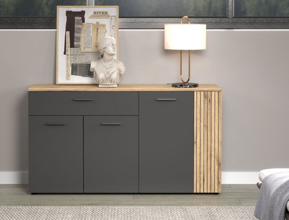 Sideboard Avila in grau und Evoke Eiche Kommode 150 cm
