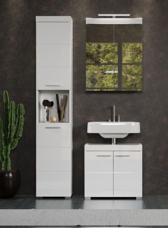 Badezimmer Badm�bel Set Adamo in wei� Hochglanz Badkombination 3-teilig 112 x 190 cm