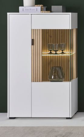 Vitrine Merced in wei� matt und Evoke Eiche Wohn- und Esszimmer Highboard 75 x 125 cm