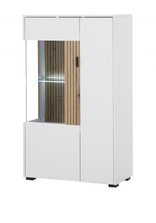Vitrine Merced in wei� matt und Evoke Eiche Wohn- und Esszimmer Highboard 75 x 125 cm