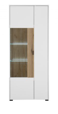 Vitrine Merced in wei� matt und Evoke Eiche Wohn- und Esszimmer Vitrinenschrank 75 x 180 cm