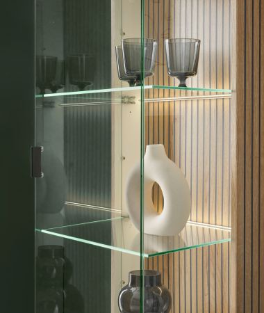 Vitrine Merced in wei� matt und Evoke Eiche Wohn- und Esszimmer Vitrinenschrank 48 x 180 cm