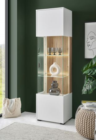 Vitrine Merced in wei� matt und Evoke Eiche Wohn- und Esszimmer Vitrinenschrank 48 x 180 cm