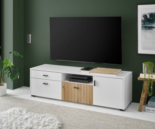 TV-Lowboard Merced in wei� matt und Evoke Eiche TV Unterteil 150 x 44 cm