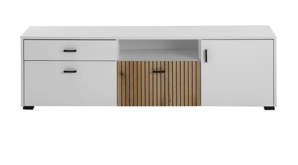 TV-Lowboard Merced in wei� matt und Evoke Eiche TV Unterteil 150 x 44 cm