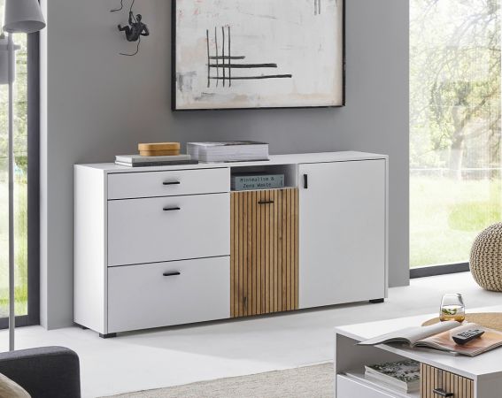 Sideboard Merced in wei� matt und Evoke Eiche Wohn- und Esszimmer Kommode 150 cm