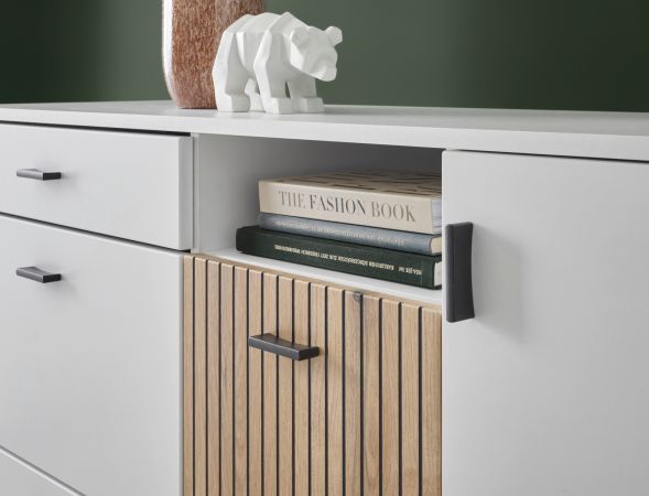 Sideboard Merced in wei� matt und Evoke Eiche Wohn- und Esszimmer Kommode 150 cm