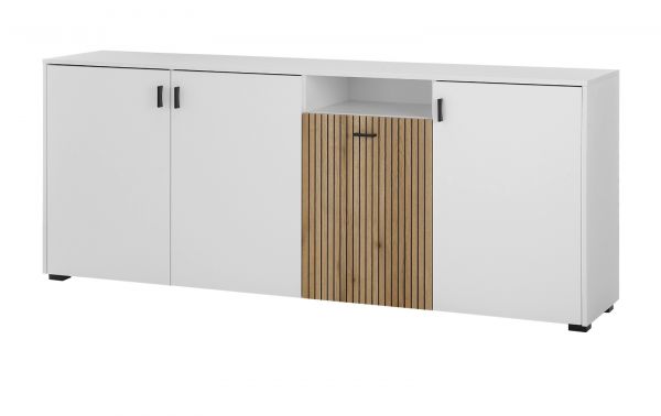 Sideboard Merced in wei� matt und Evoke Eiche Kommode 4-t�rig Breite 200 cm, Soft-Close