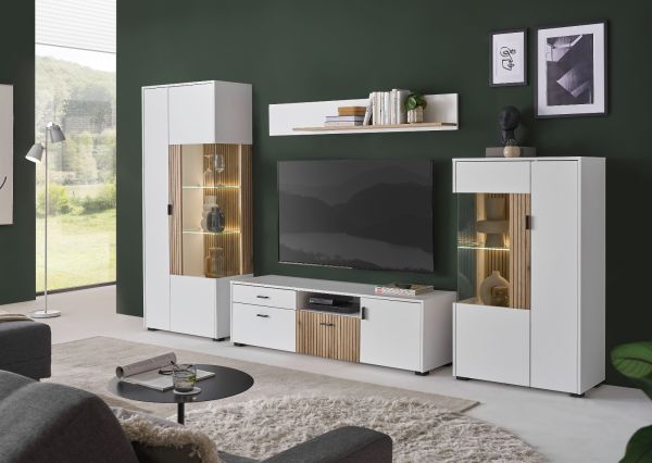 Wohnwand Merced in wei� matt und Evoke Eiche Wohnkombination 4-teilig 320 x 180 cm