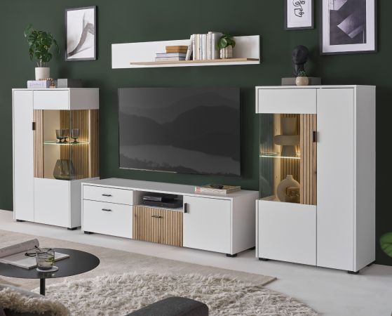 Wohnwand Merced in wei� matt und Evoke Eiche Wohnkombination 4-teilig 320 x 170 cm