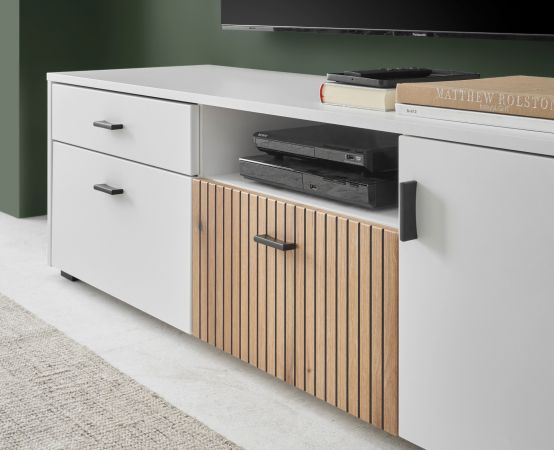 Wohnwand Merced in wei� matt und Evoke Eiche Wohnkombination 4-teilig 320 x 170 cm