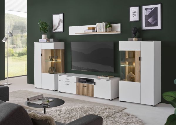 Wohnwand Merced in wei� matt und Evoke Eiche Wohnkombination 4-teilig 320 x 170 cm