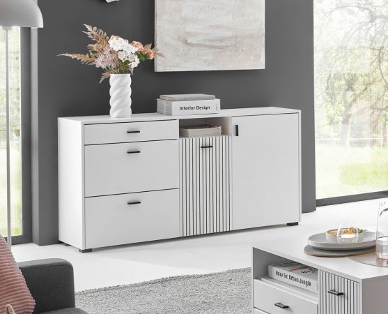 Sideboard Merced in wei� matt, Kommode 150 x 80 cm mit Soft-Close