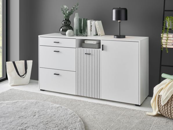 Sideboard Merced in wei� matt, Kommode 150 x 80 cm mit Soft-Close