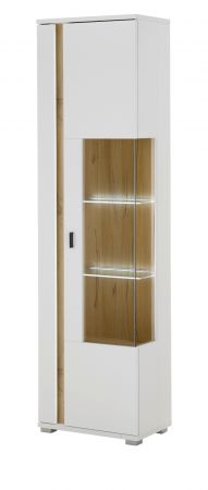 Vitrine Bellport in wei� matt und Wotan Eiche Vitrinenschrank inklusive Frontbeleuchtung 55 x 200 cm