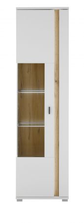 Vitrine Bellport in wei� matt und Wotan Eiche Vitrinenschrank inklusive Frontbeleuchtung 55 x 200 cm