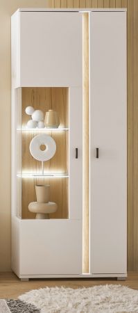 Vitrine Bellport in wei� matt und Wotan Eiche Vitrinenschrank inklusive Frontbeleuchtung 80 x 200 cm