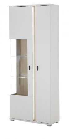 Vitrine Bellport in wei� matt und Wotan Eiche Vitrinenschrank inklusive Frontbeleuchtung 80 x 200 cm