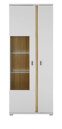 Vitrine Bellport in wei� matt und Wotan Eiche Vitrinenschrank inklusive Frontbeleuchtung 80 x 200 cm