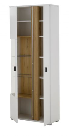 Vitrine Bellport in wei� matt und Wotan Eiche Vitrinenschrank inklusive Frontbeleuchtung 80 x 200 cm