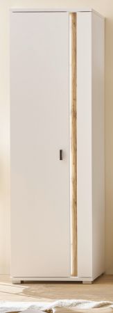 Stauraumschrank Bellport in wei� matt und Wotan Eiche Mehrzweckschrank inklusive Frontbeleuchtung 55 x 200