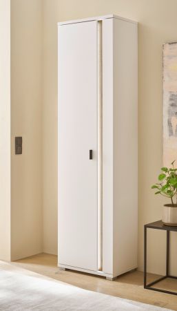 Stauraumschrank Bellport in wei� matt und Wotan Eiche Mehrzweckschrank inklusive Frontbeleuchtung 55 x 200