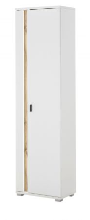 Stauraumschrank Bellport in wei� matt und Wotan Eiche Mehrzweckschrank inklusive Frontbeleuchtung 55 x 200