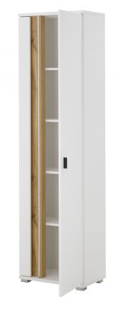 Stauraumschrank Bellport in wei� matt und Wotan Eiche Mehrzweckschrank inklusive Frontbeleuchtung 55 x 200