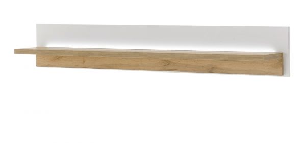 Wandboard Bellport in wei� matt und Wotan Eiche Wandregal inklusive Beleuchtung 150 cm