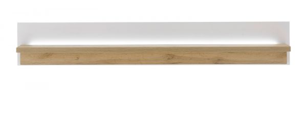 Wandboard Bellport in wei� matt und Wotan Eiche Wandregal inklusive Beleuchtung 150 cm