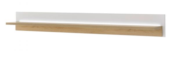 Wandboard Bellport in wei� matt und Wotan Eiche Wandregal inklusive Beleuchtung 201 cm