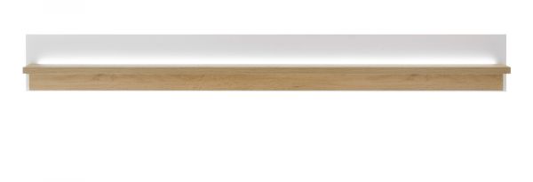 Wandboard Bellport in wei� matt und Wotan Eiche Wandregal inklusive Beleuchtung 201 cm