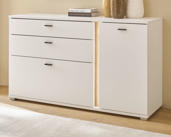 Sideboard Bellport in wei� matt und Wotan Eiche Kommode inklusive Frontbeleuchtung 150 cm