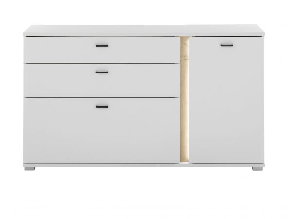 Sideboard Bellport in wei� matt und Wotan Eiche Kommode inklusive Frontbeleuchtung 150 cm