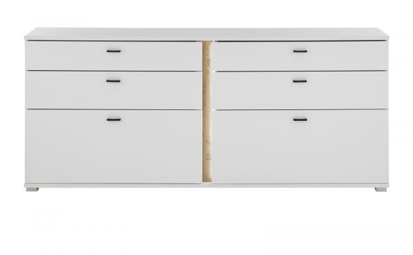 Sideboard Bellport in wei� matt und Wotan Eiche Kommode inklusive Frontbeleuchtung 200 cm