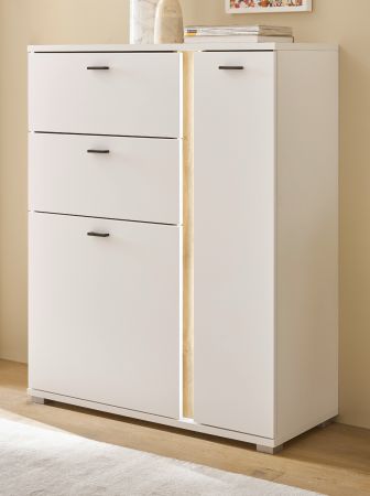 Highboard Bellport in wei� matt und Wotan Eiche Kommode inklusive Frontbeleuchtung 100 x 125 cm